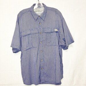 Columbia Button Down Vented Blue Gingham Short-Sleeve Fishing Shirt Sz L